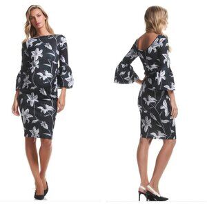 NWT SOON Maternity Floral Green White Tulip Sleeve Midi Dress L